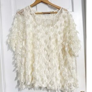 Colleen Lopez Cream Color Chevron Fringe Top Sz 2X